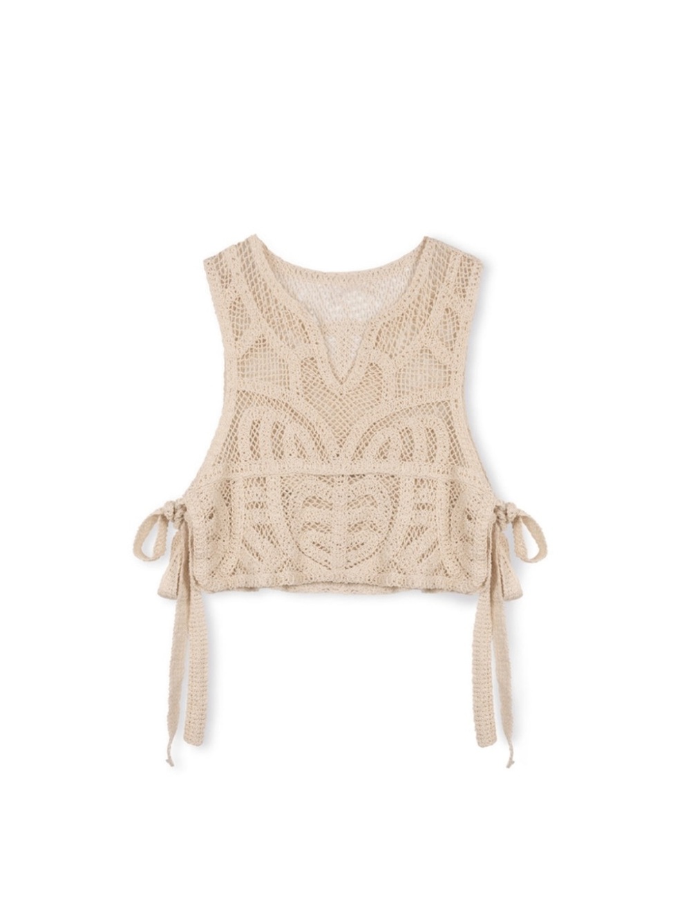 House of Harlow 1960 Beige Crochet Style Tie-Side Crop Top